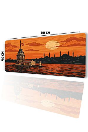 SonicTouch UltraGrand Kız Kulesi İstanbul Silueti Turuncu Xxl Gaming Oyuncu Klavye Mouse Pad 40x90Cm
