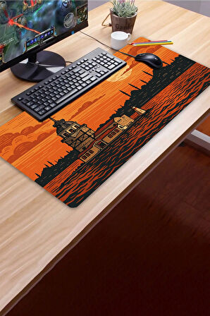 SonicTouch UltraGrand Kız Kulesi İstanbul Silueti Turuncu Xxl Gaming Oyuncu Klavye Mouse Pad 40x90Cm