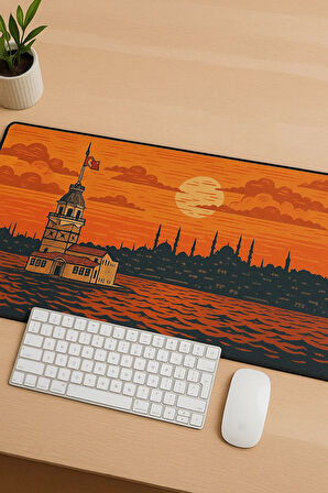 SonicTouch UltraGrand Kız Kulesi İstanbul Silueti Turuncu Xxl Gaming Oyuncu Klavye Mouse Pad 40x90Cm
