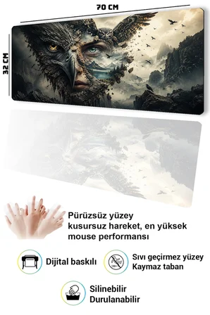 SonicTouch Klavye Mousepad 32x70cm Dikişsiz Pürüzsüz Sıvı Geçirmez Kaymaz Taban Baykuş Ruhu