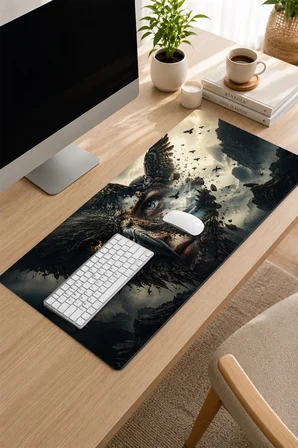 SonicTouch Klavye Mousepad 32x70cm Dikişsiz Pürüzsüz Sıvı Geçirmez Kaymaz Taban Baykuş Ruhu