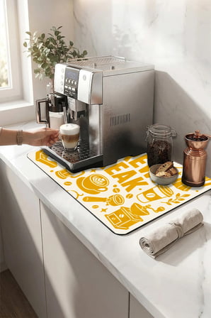 Valerine Life Kahve Espresso Makinesi Matı 35x45cm Çaycı Pad Su Geçirmez Altın Brew Break