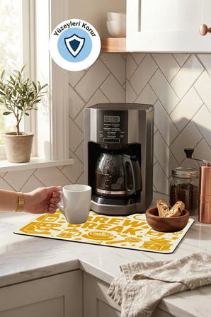 Valerine Life Kahve Espresso Makinesi Matı 35x45cm Çaycı Pad Su Geçirmez Altın Brew Break
