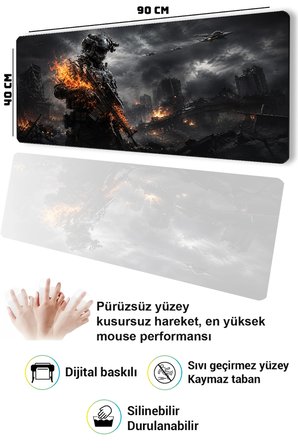 SonicTouch Klavye Mousepad 40x90cm Dikişsiz Pürüzsüz Sıvı Geçirmez Kaymaz Taban Ateş Hattı