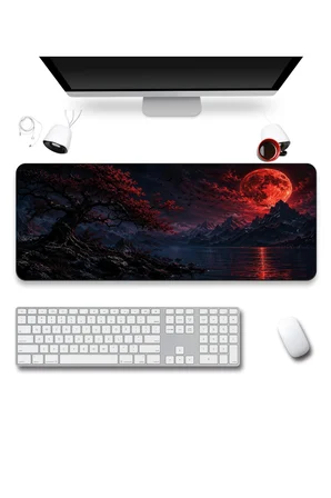 SonicTouch Klavye Mousepad 40x90cm Dikişsiz Pürüzsüz Sıvı Geçirmez Kaymaz Taban Gotik Göl