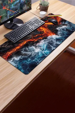 SonicTouch Klavye Mousepad 40x90cm Dikişsiz Pürüzsüz Sıvı Geçirmez Kaymaz Taban Ateş ve Okyanus