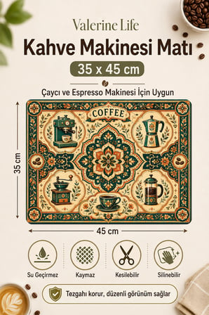 Valerine Life Kahve Espresso Makinesi Matı 35x45cm Çaycı Pad Su Geçirmez Kahve Sarayı