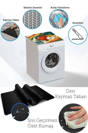Valerine Life Çamaşır Kurutma Makinesi Üstü Düzenleyici Matı Sıvı Geçirmez Örtü Elmalı Renk Dalgası
