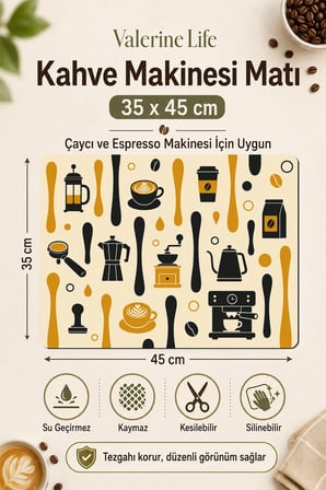 Valerine Life Kahve Espresso Makinesi Matı 35x45cm Çaycı Pad Su Geçirmez Barista Şeritleri