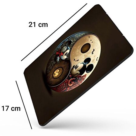 SonicTouch Kahverengi Miki Fare Ying Yang Temalı Kaydırmaz Gaming Oyuncu Dikişsiz Mouse Pad 17x21cm