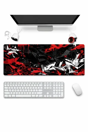 SonicTouch Klavye Mousepad 32x70cm Dikişsiz Pürüzsüz Sıvı Geçirmez Kaymaz Taban Kızıl Kaos