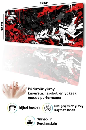 SonicTouch Klavye Mousepad 32x70cm Dikişsiz Pürüzsüz Sıvı Geçirmez Kaymaz Taban Kızıl Kaos