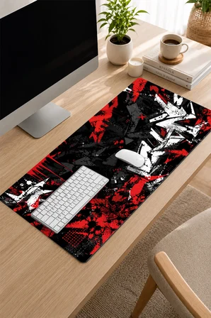 SonicTouch Klavye Mousepad 32x70cm Dikişsiz Pürüzsüz Sıvı Geçirmez Kaymaz Taban Kızıl Kaos
