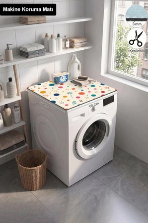 Valerine Life Çamaşır Kurutma Makinesi Üstü Düzenleyici Matı Sıvı Geçirmez Örtü Çiçekli Konfeti