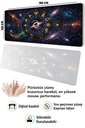 SonicTouch Klavye Mousepad 40x90cm Dikişsiz Pürüzsüz Sıvı Geçirmez Kaymaz Taban Yıldız Haritası