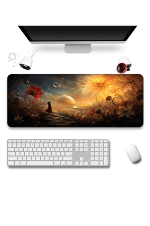 SonicTouch Klavye Mousepad 40x90cm Dikişsiz Pürüzsüz Sıvı Geçirmez Kaymaz Taban Kozmik Flora