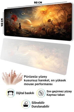 SonicTouch Klavye Mousepad 40x90cm Dikişsiz Pürüzsüz Sıvı Geçirmez Kaymaz Taban Kozmik Flora