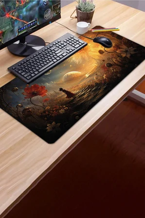 SonicTouch Klavye Mousepad 40x90cm Dikişsiz Pürüzsüz Sıvı Geçirmez Kaymaz Taban Kozmik Flora