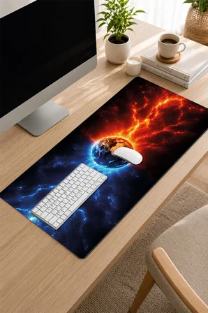 SonicTouch Klavye Mousepad 32x70cm Dikişsiz Pürüzsüz Sıvı Geçirmez Kaymaz Taban Kozmik Denge