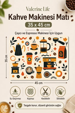 Valerine Life Kahve Espresso Makinesi Matı 35x45cm Çaycı Pad Su Geçirmez Midnight Mocha