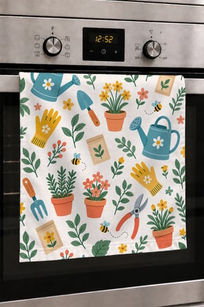 Valerine Life El Kurulama Havlusu 30x50cm Mutfak, Fırın için Pamuklu Emici Minik Bahçıvan