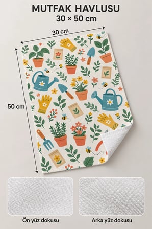 Valerine Life El Kurulama Havlusu 30x50cm Mutfak, Fırın için Pamuklu Emici Minik Bahçıvan