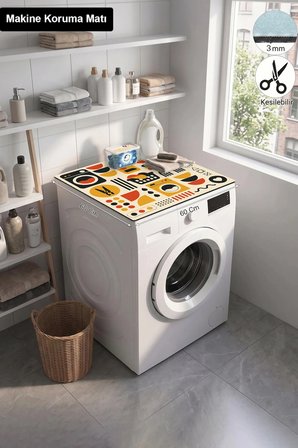 Valerine Life Çamaşır Kurutma Makinesi Üstü Düzenleyici Matı Sıvı Geçirmez Örtü Retro Tambur