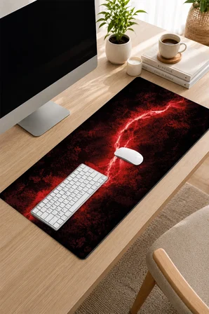 SonicTouch Klavye Mousepad 32x70cm Dikişsiz Pürüzsüz Sıvı Geçirmez Kaymaz Taban Kızıl Akım