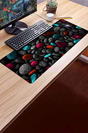 SonicTouch Renkli Çakıl Taşları Gamer Oyuncu Dikişsiz Sıvı Geçirmez Klavye Mouse Pad 32x70Cm