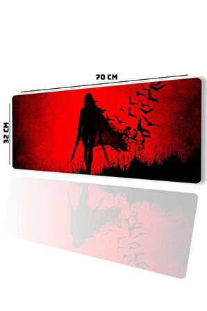 SonicTouch Crimson Siren Vampir Kadın Kırmızı Gamer Oyuncu Dikişsiz Klavye Mouse Pad 32x70Cm