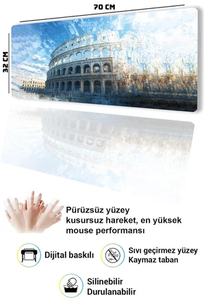 SonicTouch Klavye Mousepad 32x70cm Dikişsiz Pürüzsüz Sıvı Geçirmez Kaymaz Taban Mavi Kolezyum