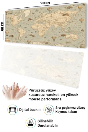SonicTouch Klavye Mousepad 40x90cm Dikişsiz Pürüzsüz Sıvı Geçirmez Kaymaz Taban Atlas Yolculuğu