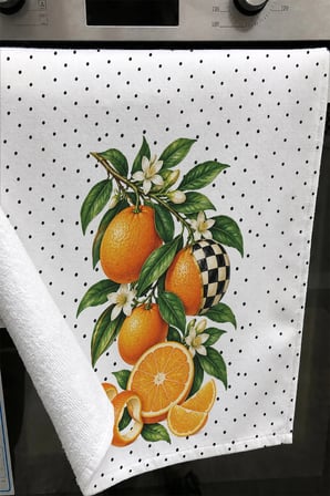 Valerine Life El Kurulama Havlusu 30x50cm Mutfak, Fırın için Pamuklu Emici Damalı Portakal