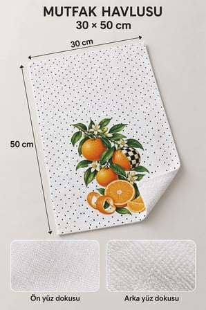 Valerine Life El Kurulama Havlusu 30x50cm Mutfak, Fırın için Pamuklu Emici Damalı Portakal