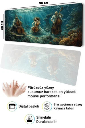 SonicTouch Klavye Mousepad 40x90cm Dikişsiz Pürüzsüz Sıvı Geçirmez Kaymaz Taban Okyanus Senfonisi