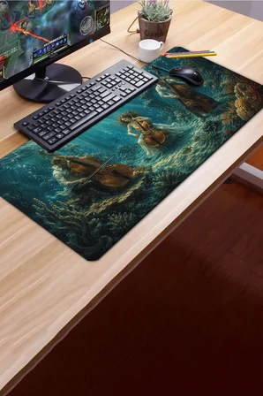 SonicTouch Klavye Mousepad 40x90cm Dikişsiz Pürüzsüz Sıvı Geçirmez Kaymaz Taban Okyanus Senfonisi