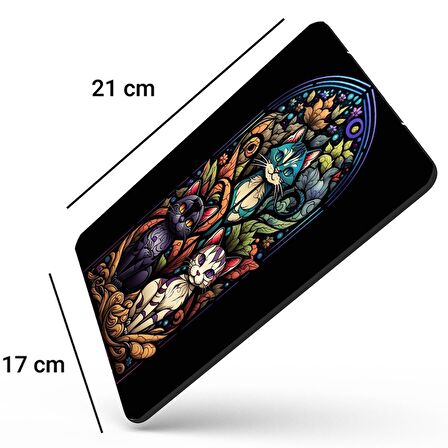 SonicTouch Vitray Chibi Kedileri Kaydırmaz Gaming Oyuncu Dikişsiz Siyah Mor Mouse Pad/Ped 17x21cm