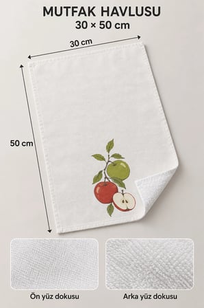 Valerine Life El Kurulama Havlusu 30x50cm Mutfak, Fırın için Pamuklu Emici Elma Dalı