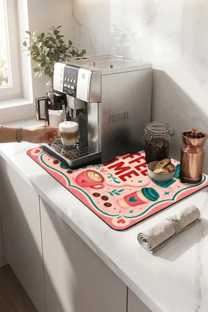 Valerine Life Kahve Espresso Makinesi Matı 35x45cm Çaycı Pad Su Geçirmez Turkuaz Coffee Time