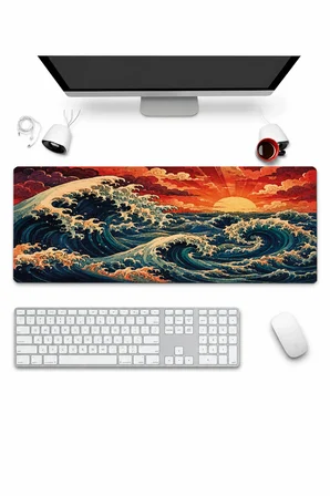 SonicTouch Klavye Mousepad 32x70cm Dikişsiz Pürüzsüz Sıvı Geçirmez Kaymaz Taban Japon Gün Batımı