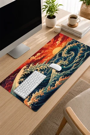 SonicTouch Klavye Mousepad 32x70cm Dikişsiz Pürüzsüz Sıvı Geçirmez Kaymaz Taban Japon Gün Batımı