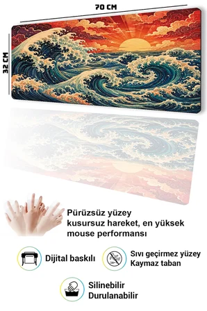 SonicTouch Klavye Mousepad 32x70cm Dikişsiz Pürüzsüz Sıvı Geçirmez Kaymaz Taban Japon Gün Batımı
