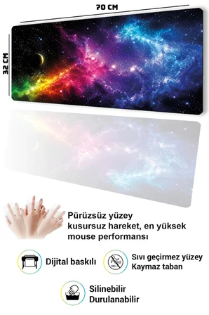SonicTouch Klavye Mousepad 32x70cm Dikişsiz Pürüzsüz Sıvı Geçirmez Kaymaz Taban Nebula Ufku