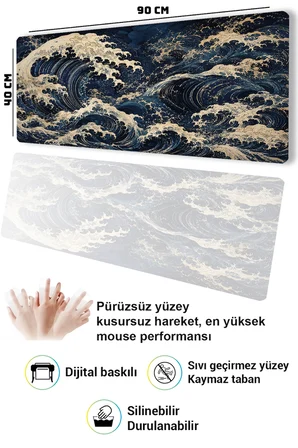 SonicTouch Klavye Mousepad 40x90cm Dikişsiz Pürüzsüz Sıvı Geçirmez Kaymaz Taban Karanlık Deniz