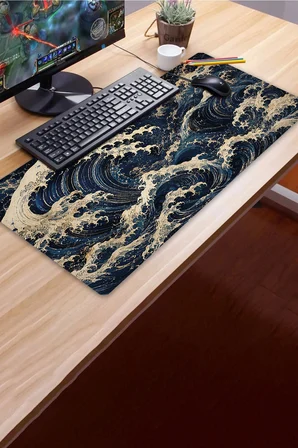SonicTouch Klavye Mousepad 40x90cm Dikişsiz Pürüzsüz Sıvı Geçirmez Kaymaz Taban Karanlık Deniz