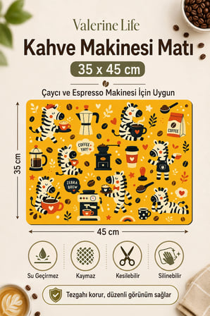 Valerine Life Kahve Espresso Makinesi Matı 35x45cm Çaycı Pad Su Geçirmez Zebra Brew Club