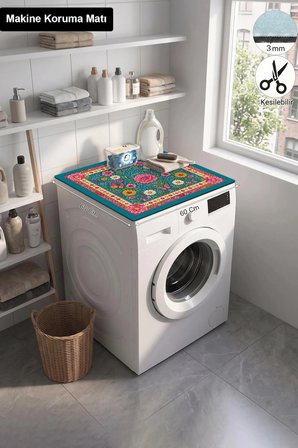 Valerine Life Çamaşır Kurutma Makinesi Üstü Düzenleyici Matı Sıvı Geçirmez Örtü Renkli Kır Çiçekleri