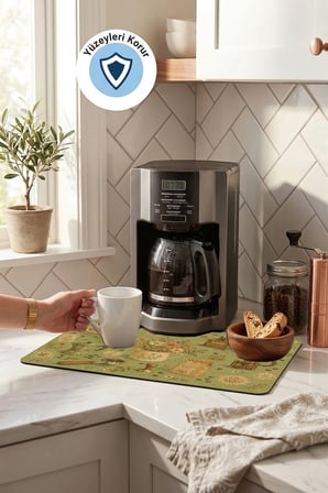 Valerine Life Kahve Espresso Makinesi Matı 35x45cm Çaycı Pad Su Geçirmez Adaçayı Kahve Bahçesi