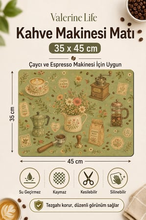 Valerine Life Kahve Espresso Makinesi Matı 35x45cm Çaycı Pad Su Geçirmez Adaçayı Kahve Bahçesi