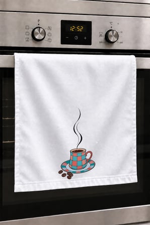 Valerine Life El Kurulama Havlusu 30x50cm Mutfak, Fırın için Pamuklu Emici Ekoseli Fincan